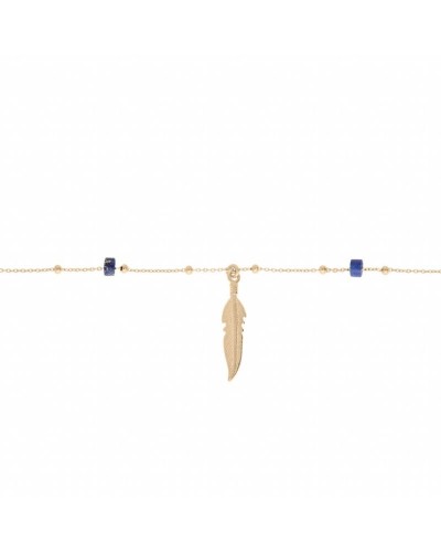 Chaîne de Cheville Plume et Lapis Lazuli