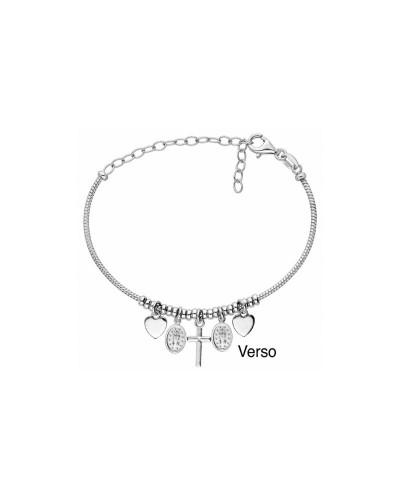 Bracelet Argent Pampilles Coeur Croix et Miraculeuse