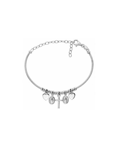 Bracelet Argent Pampilles Coeur Croix et Miraculeuse