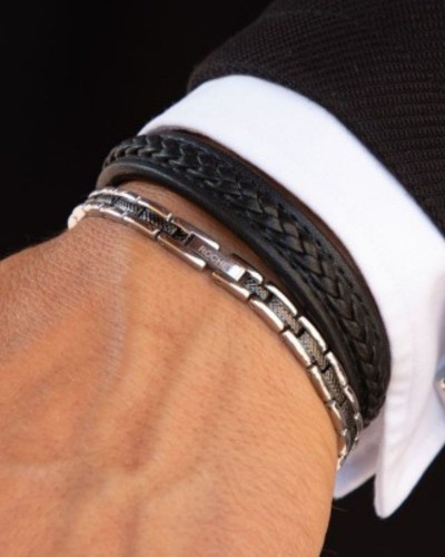 Bracelet Santorin acier et PVD noir
